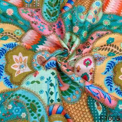 Position Print Zari Dupion Silk fabric-F1605