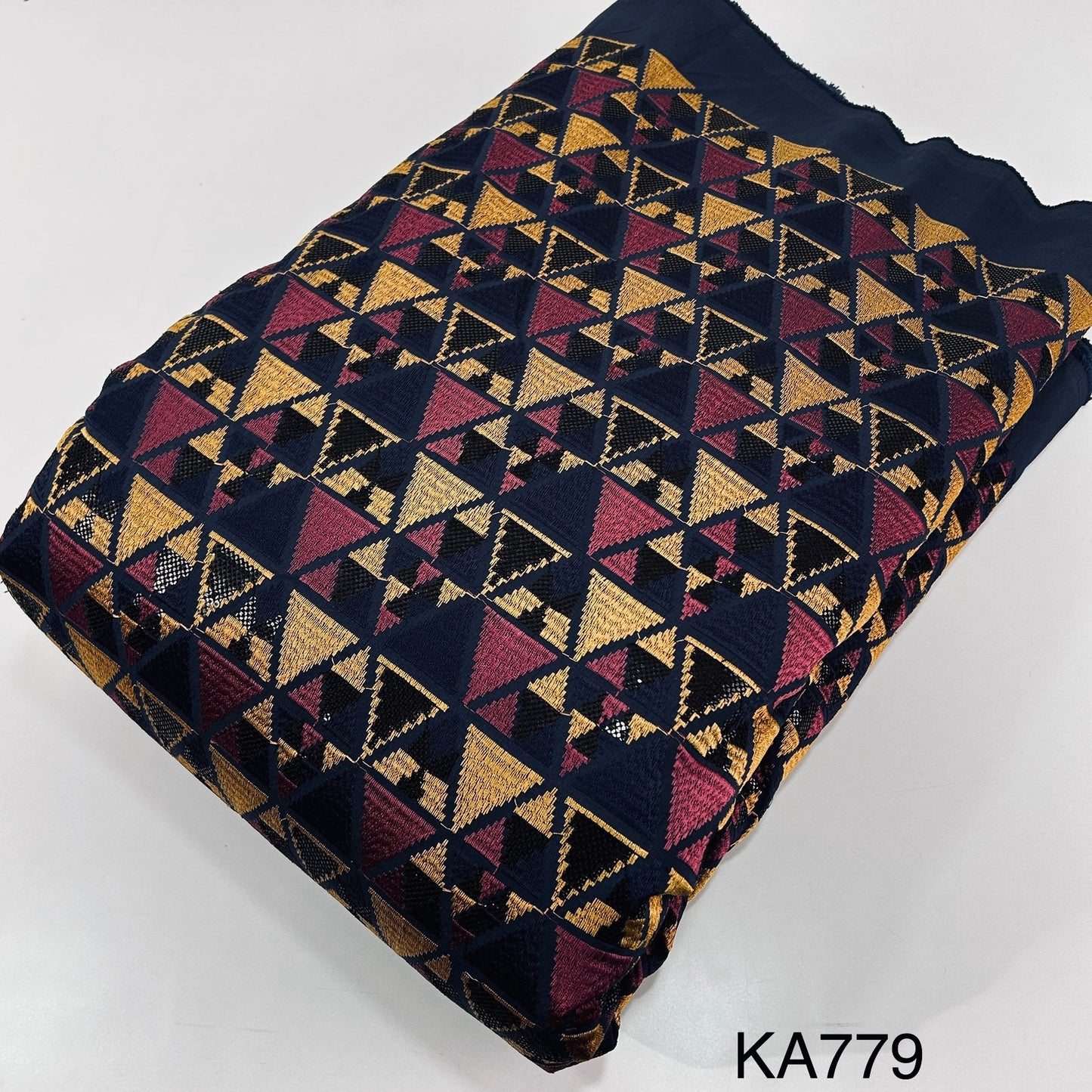 Thread Embroidered Sequins Dupion Silk Fabric-Ka779