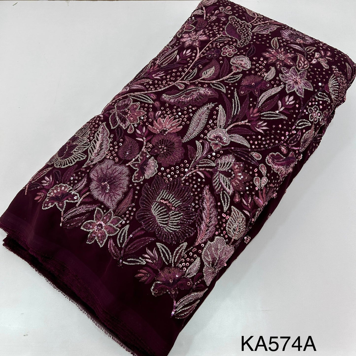 Thread Embroidered Sequins Georgette Fabric-KA574