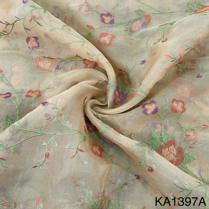 Thread Embroidered Pure Silk Organza Fabric-KA1397