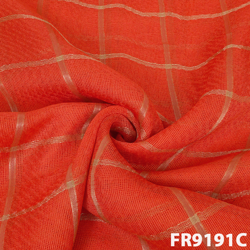 Zari Check Jute Silk Fabric-FR9191