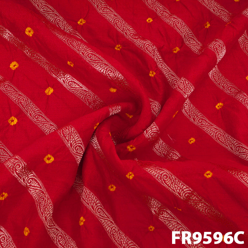 Zari Stripes Bandhani Print Silk Fabric- FR9596