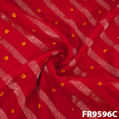 Zari Stripes Bandhani Print Silk Fabric- FR9596
