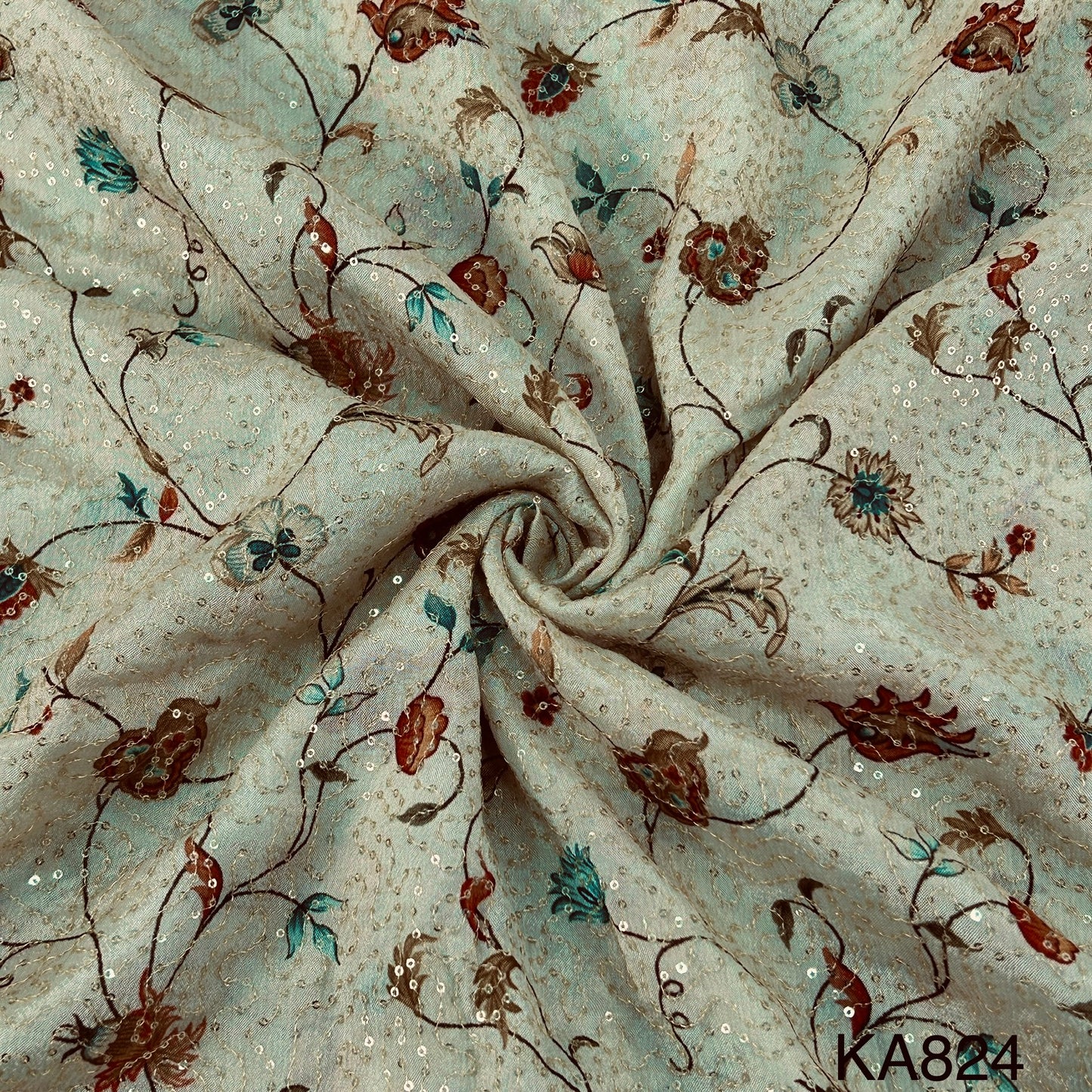 Embroidered Sequins Printed Chinnon Chiffon Fabric-KA824