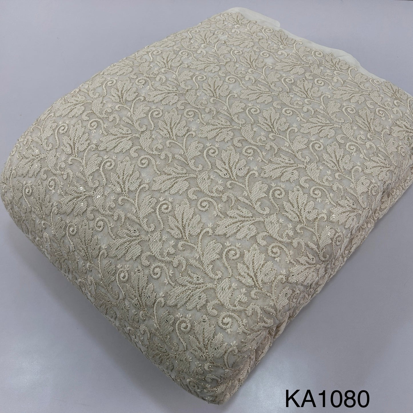 Dyeable Thread Sequins Embroidered Georgette Fabric - KA1080