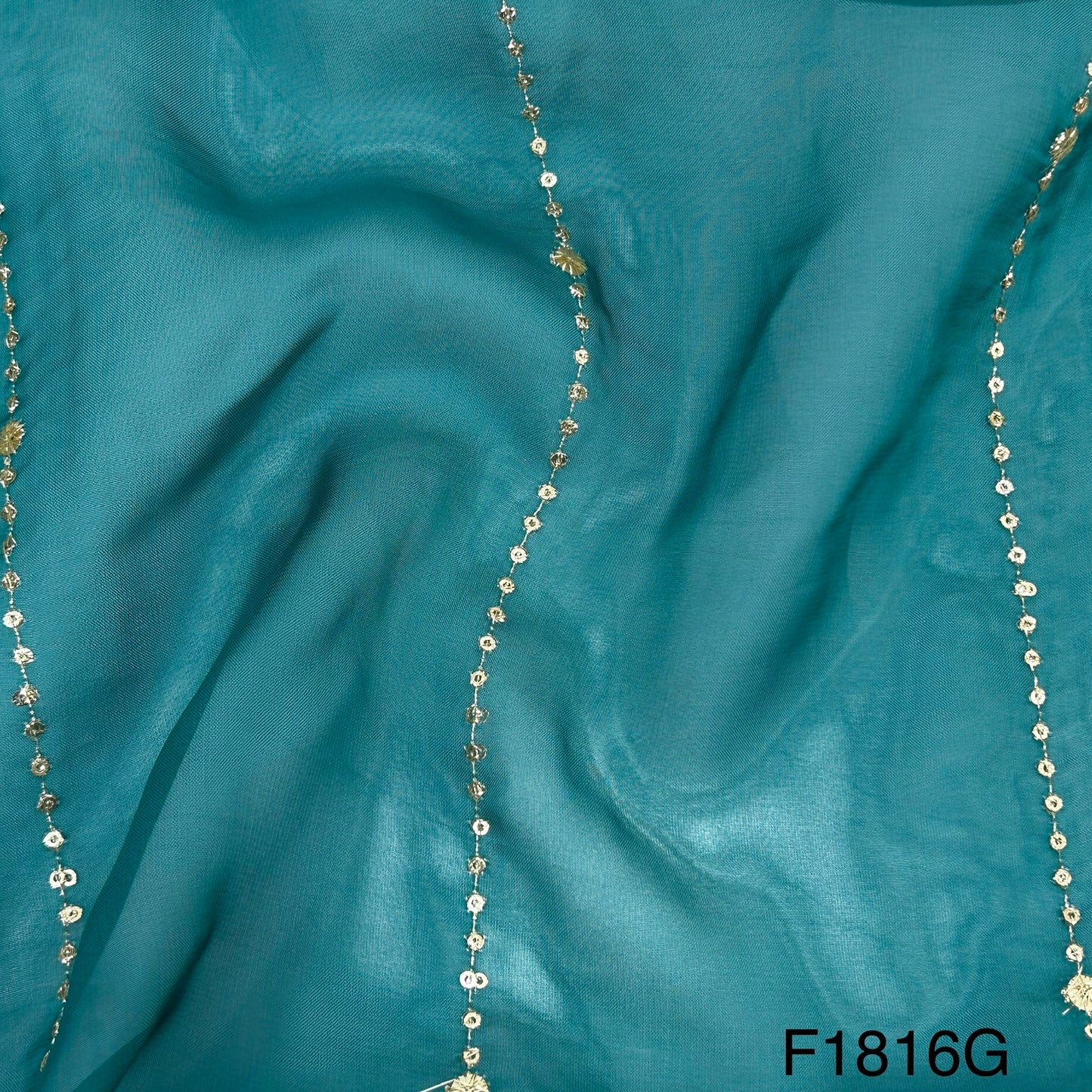 Zari Sequins Stripes Viscose Organza Fabric-F1816