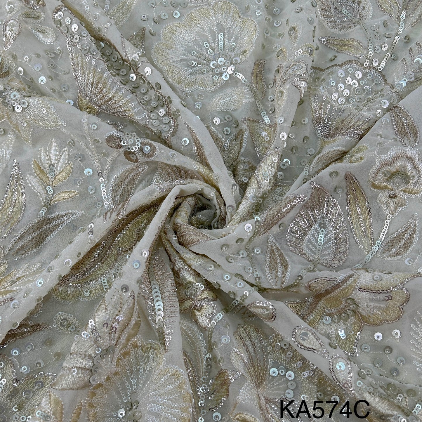 Thread Embroidered Sequins Georgette Fabric-KA574