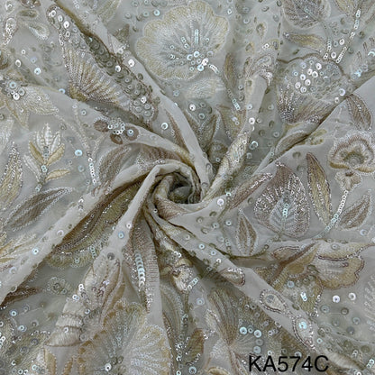 Thread Embroidered Sequins Georgette Fabric-KA574