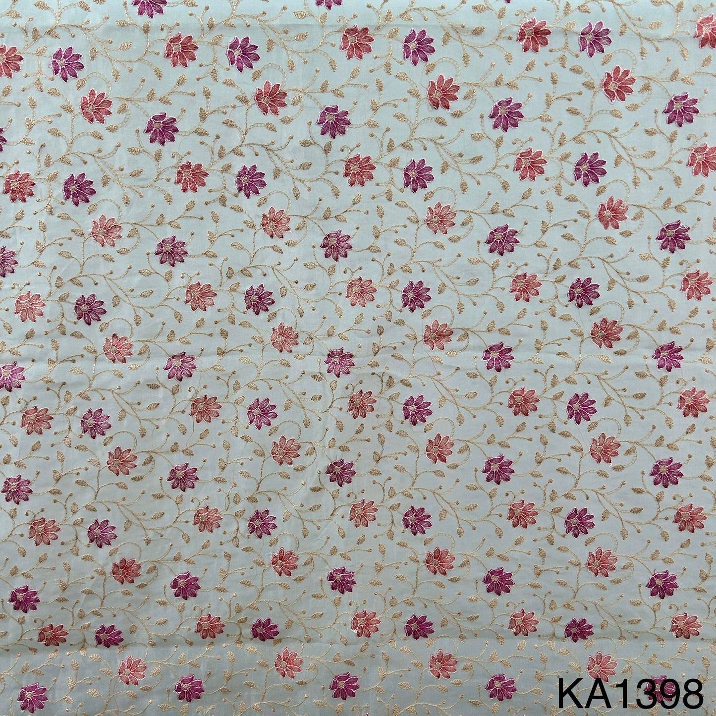 Thread Embroidered Pure Silk Organza Fabric-KA1398