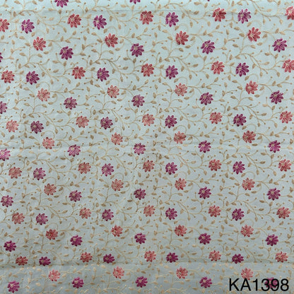 Thread Embroidered Pure Silk Organza Fabric-KA1398