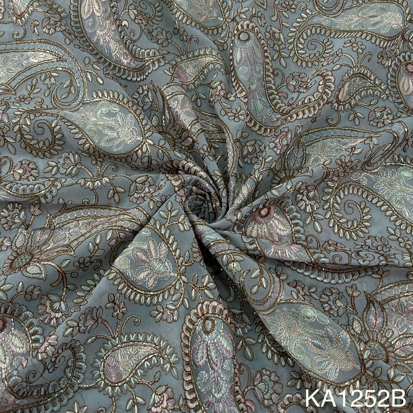 Thread Sequins Embroidered Georgette Fabric-KA1252