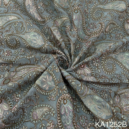 Thread Sequins Embroidered Georgette Fabric-KA1252