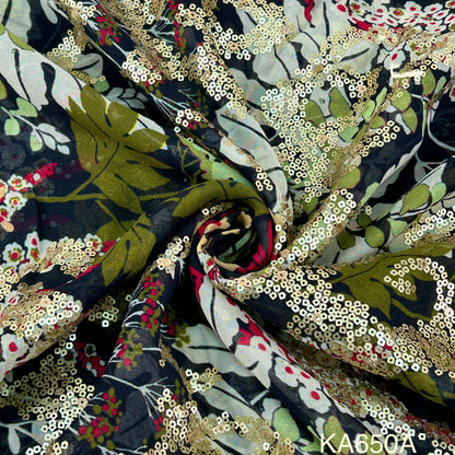 Printed Sequins Georgette Fabric-KA650