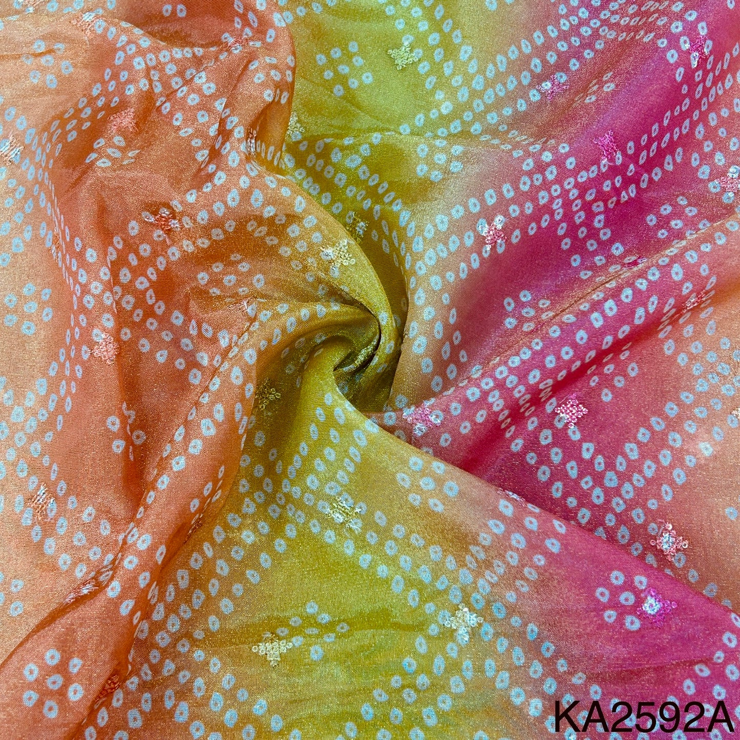 Embroidered Sequins Bandhani Print Shaded Tissue Fabric-KA2592