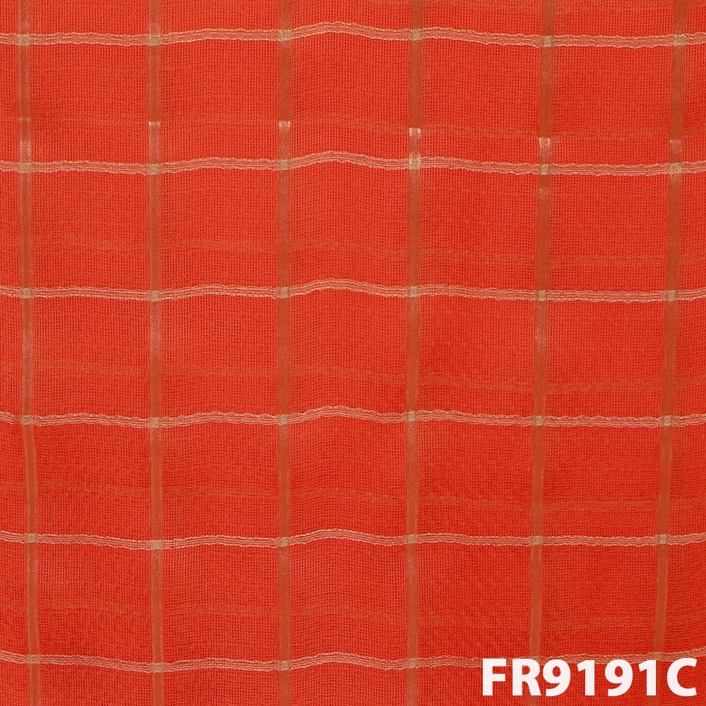 Zari Check Jute Silk Fabric-FR9191