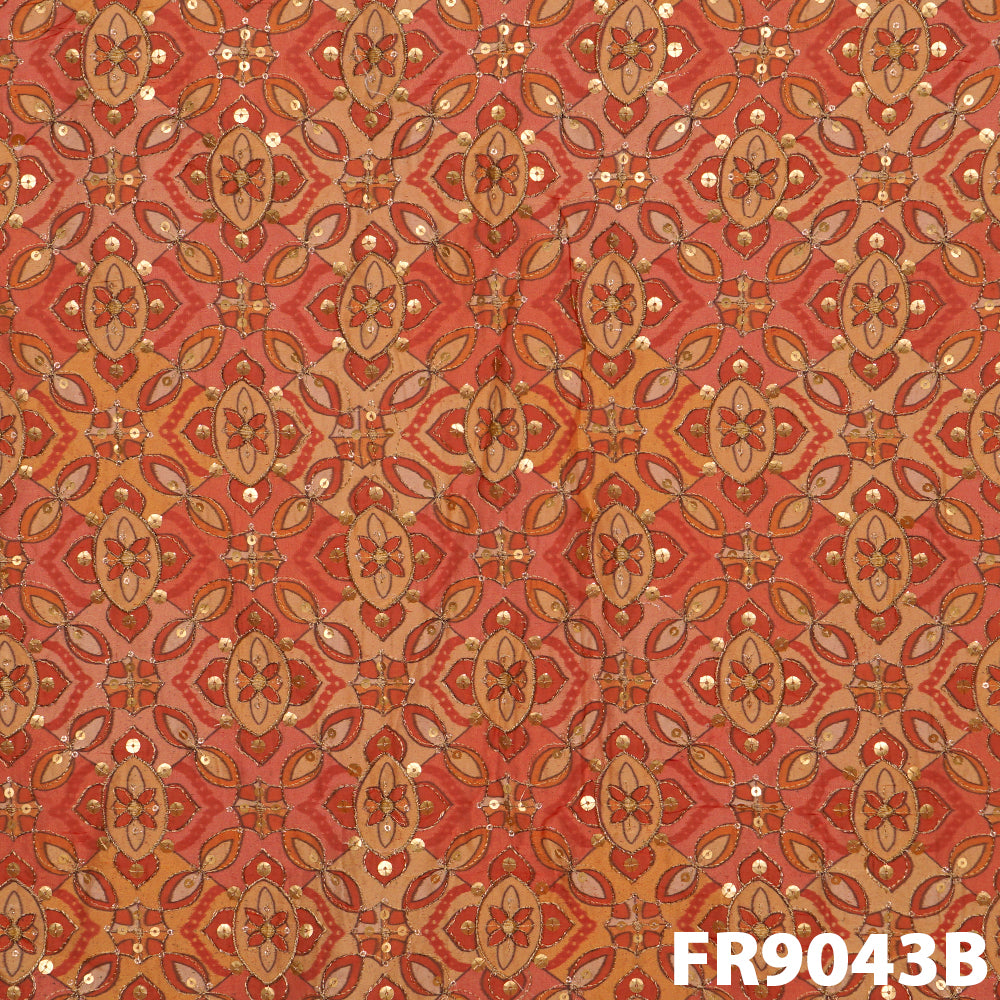 Position Print Zari Sequins Organza Fabric-FR9043
