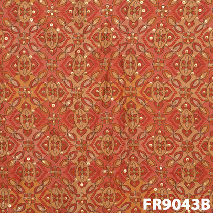 Position Print Zari Sequins Organza Fabric-FR9043