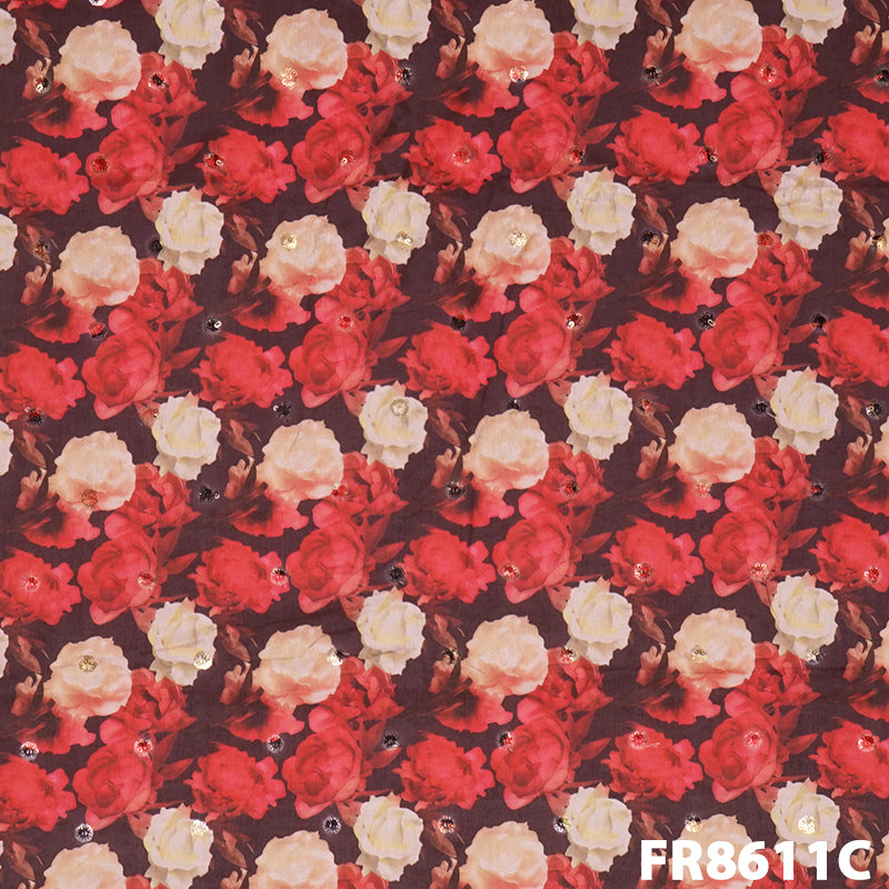 Printed Sequins Semi Silk Fabric-FR8611