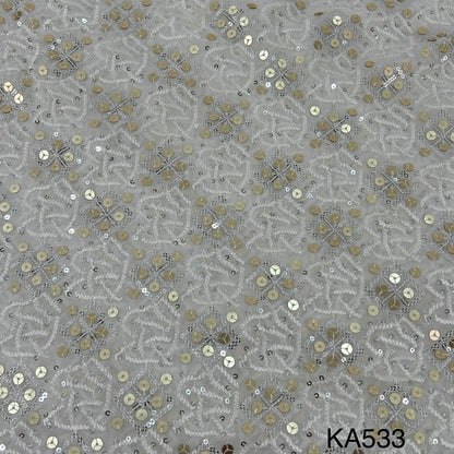 Dyeable Thread Embroidered Sequins Georgette Fabric - KA533