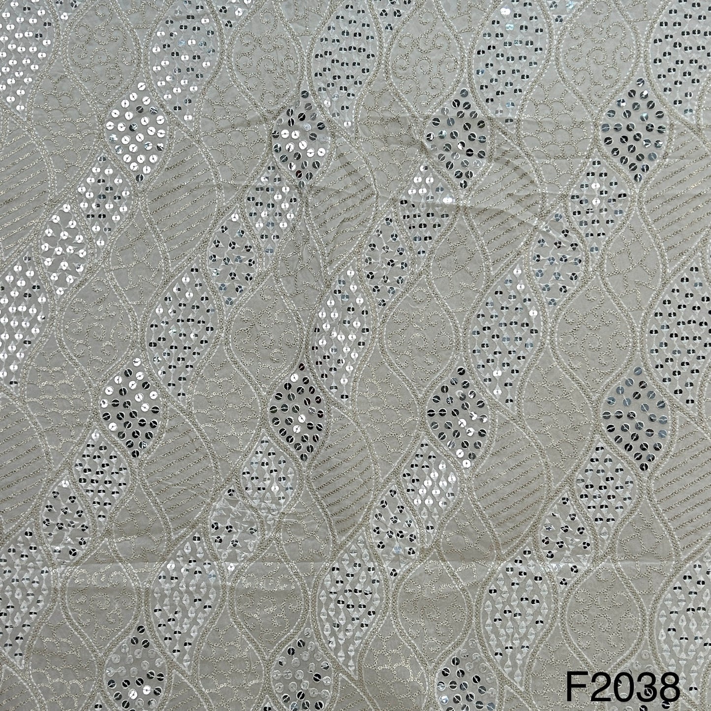 Dyeable Thread Sequins Mirror Embroidered Georgette Fabric - f2038