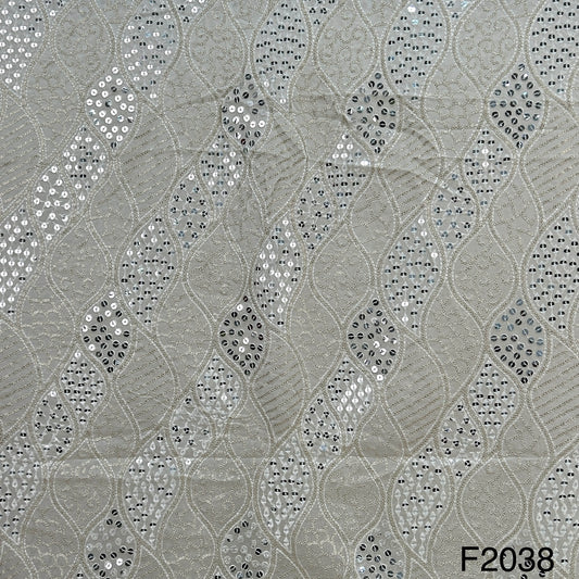 Dyeable Thread Sequins Mirror Embroidered Georgette Fabric - f2038