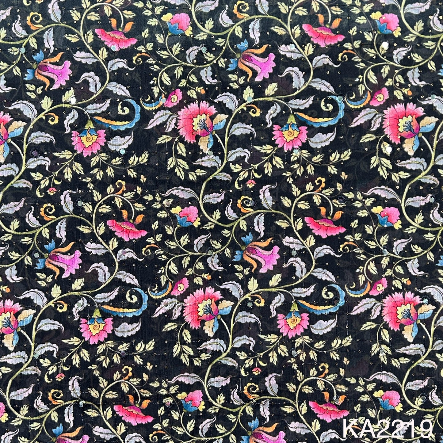 Printed Sequins Chinon Fabric-KA2219