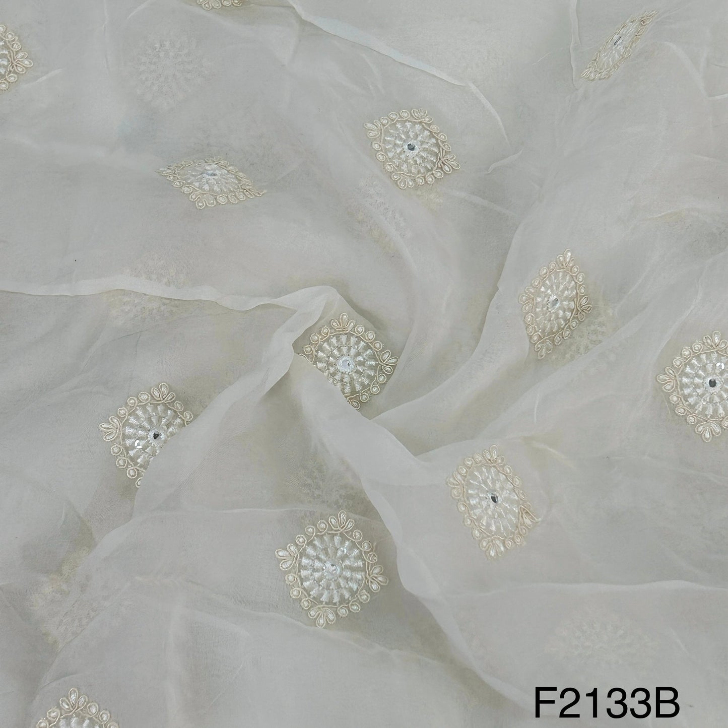 Thread Sequins Embroidered Organza Fabric-F2133