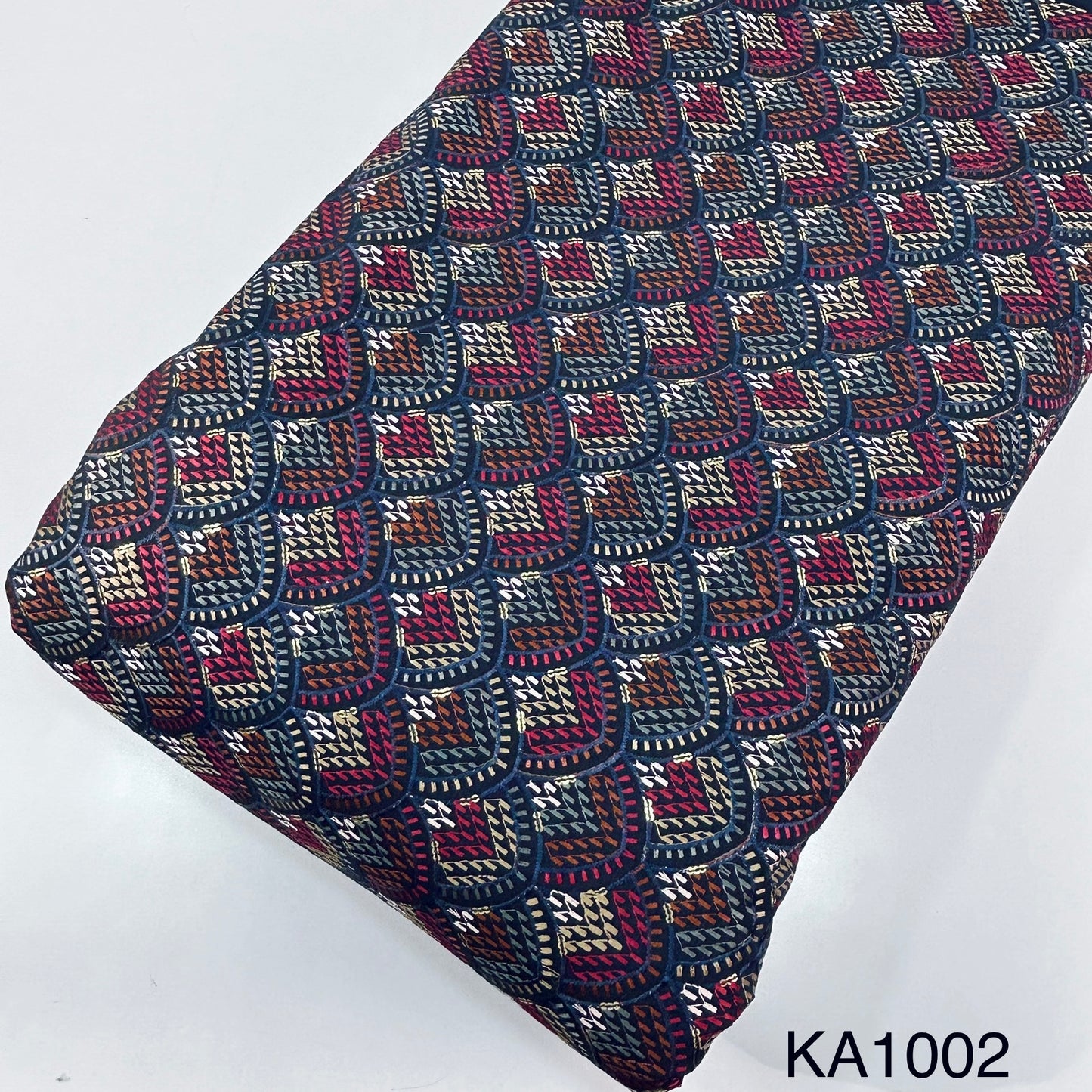 Thread Embroidered Sequins Raw Silk Fabric KA1002