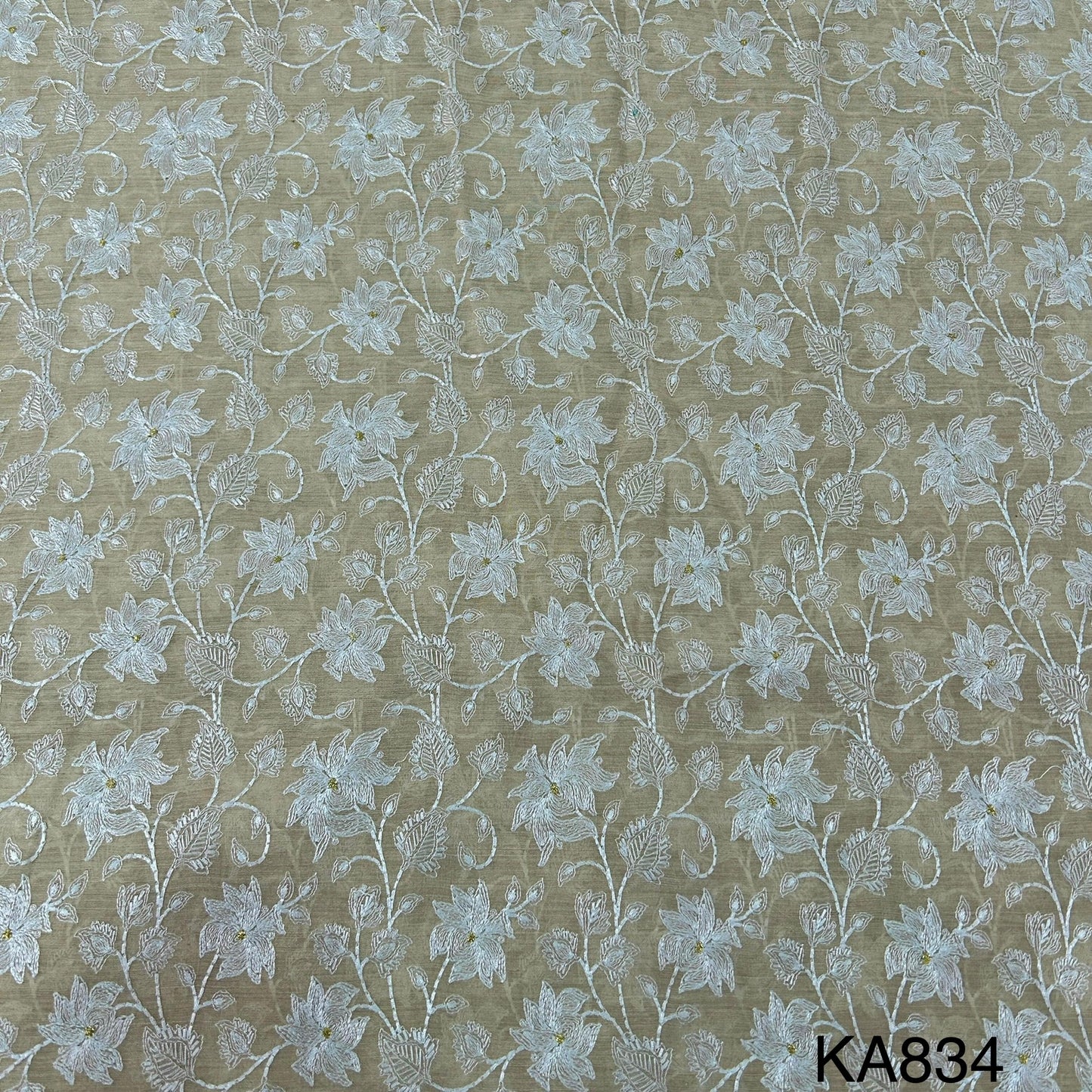 Thread Zari Embroidered Pure Chanderi Silk  Fabric-KA834