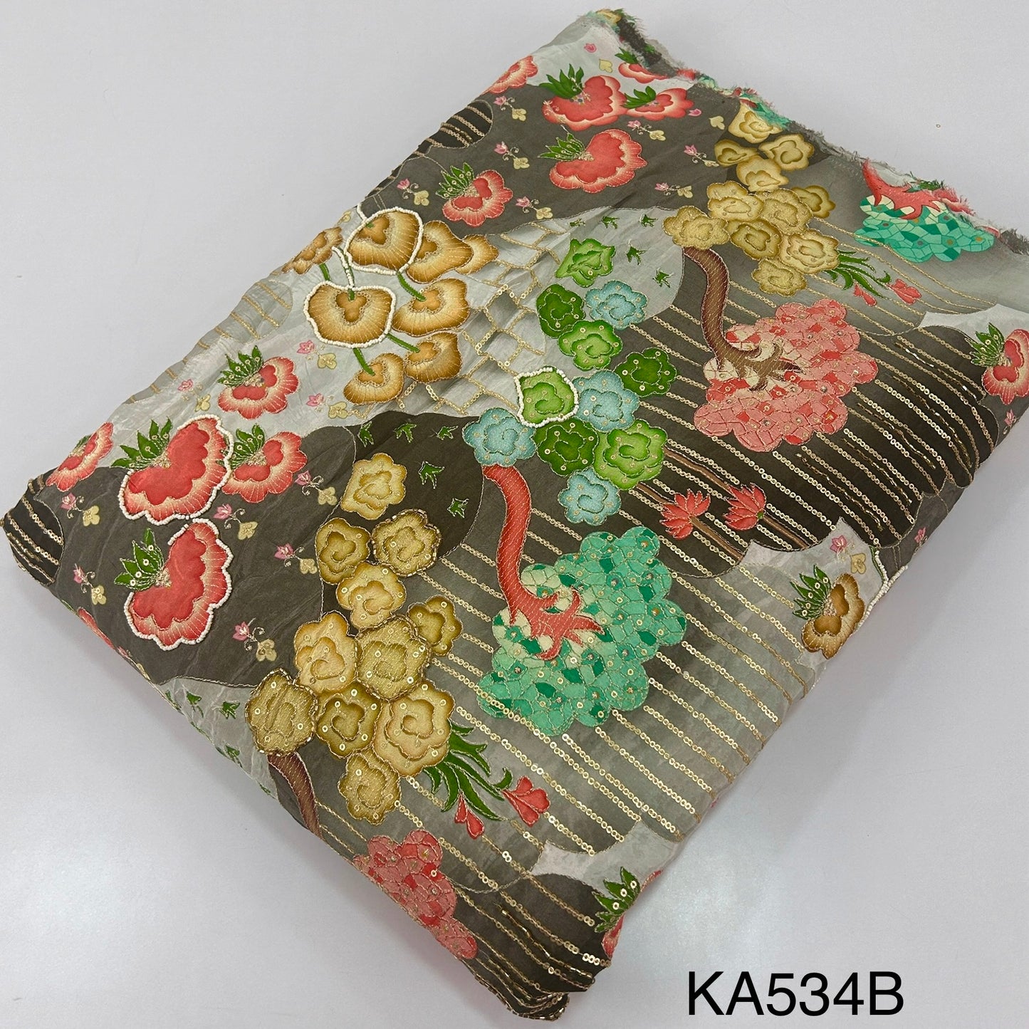 Position Print Zari Sequins Beads Cut Dana Work Crepe Fzbric-KA534