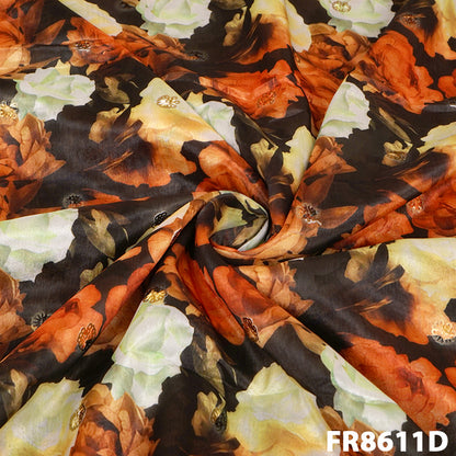 Printed Sequins Semi Silk Fabric-FR8611