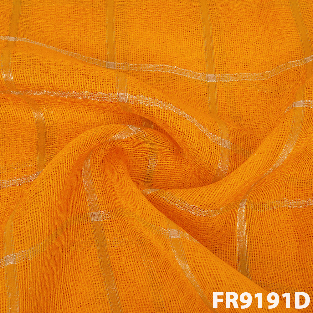 Zari Check Jute Silk Fabric-FR9191