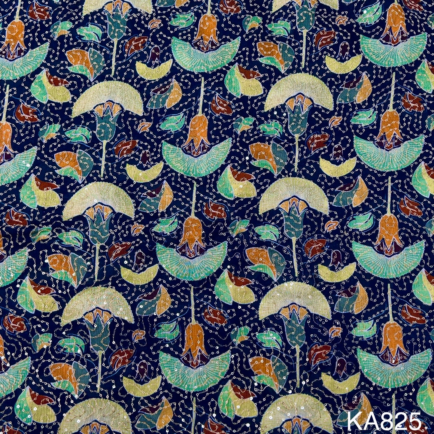 Embroidered Sequins Printed Chinnon Chiffon Fabric-KA825