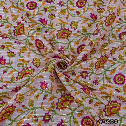 Printed Sequins Organza Fabric-KA930