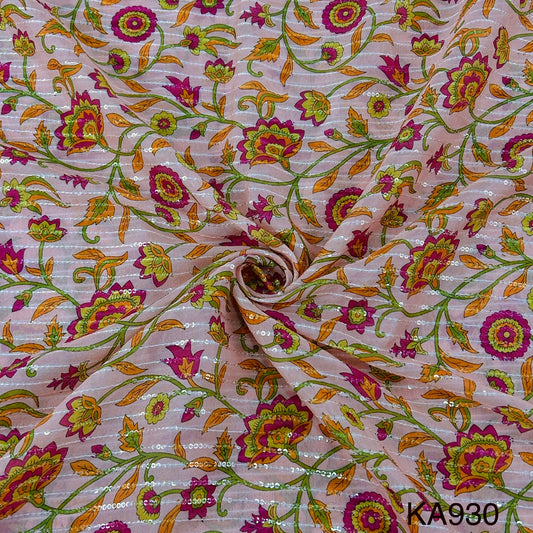 Printed Sequins Organza Fabric-KA930