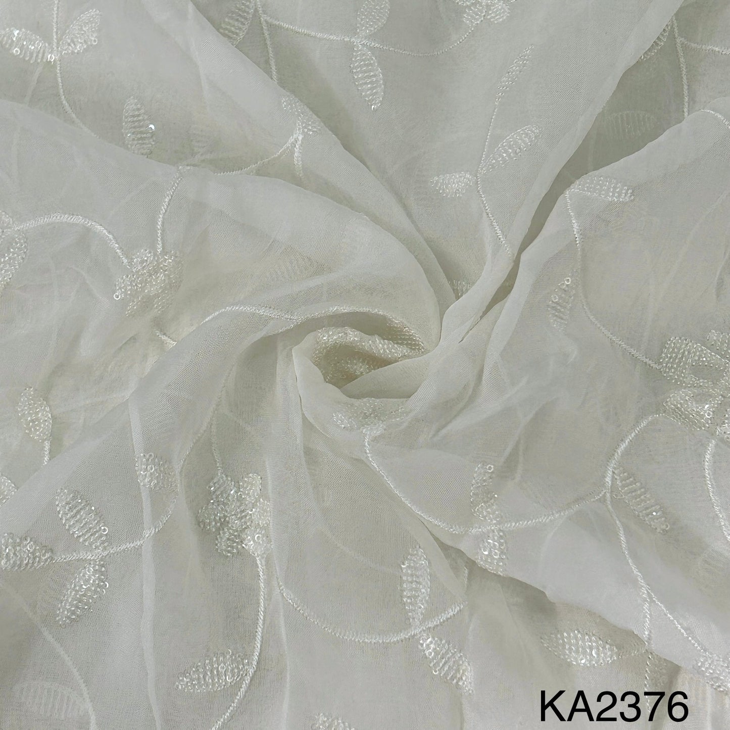 Dyeable Embroidered Sequins Organza Fabric - KA2376