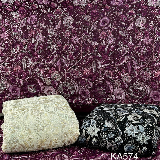 Thread Embroidered Sequins Georgette Fabric-KA574