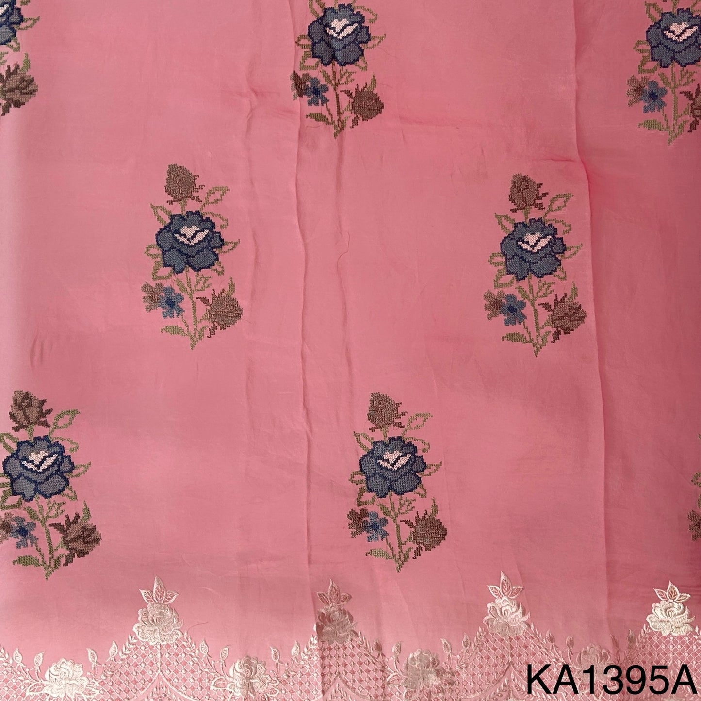 Thread Embroidered Pure Silk Organza Fabric-KA1950
