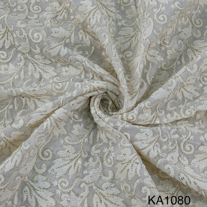 Dyeable Thread Sequins Embroidered Georgette Fabric - KA1080