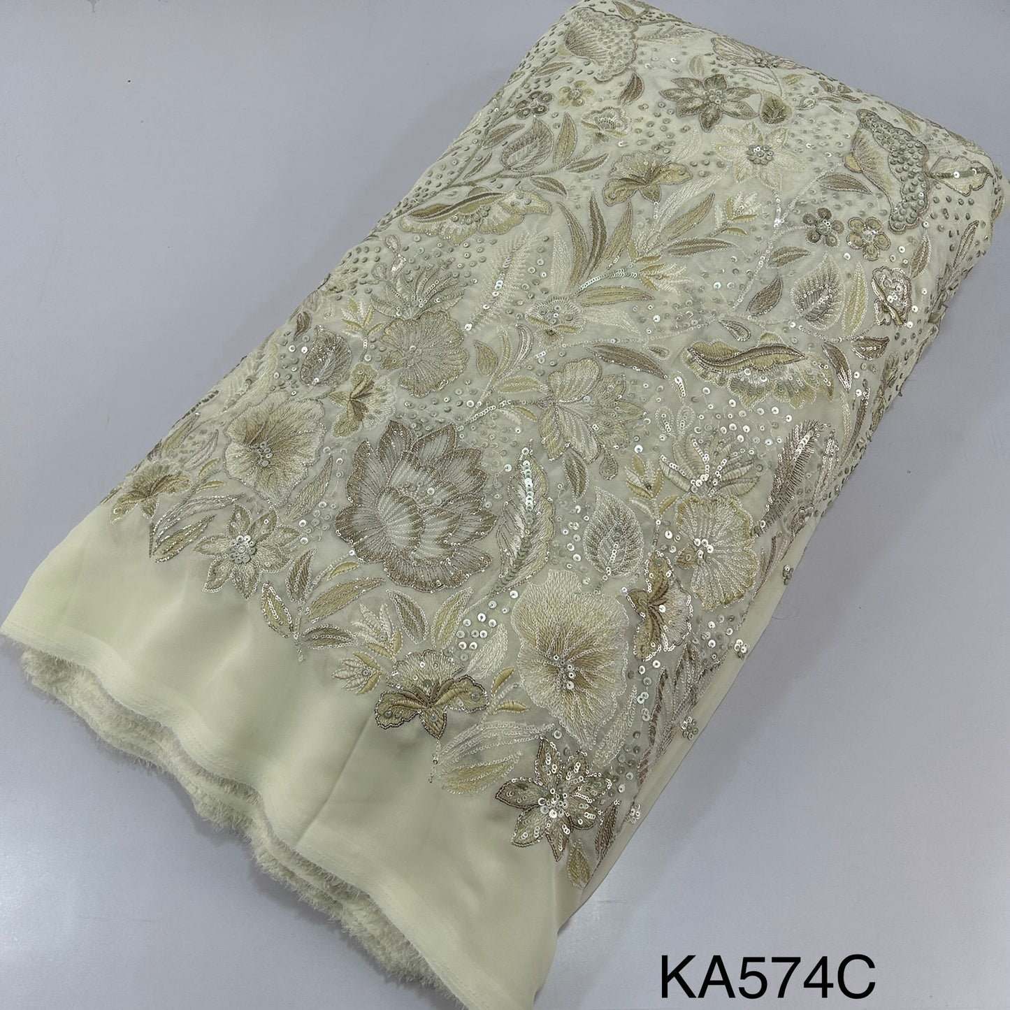 Thread Embroidered Sequins Georgette Fabric-KA574