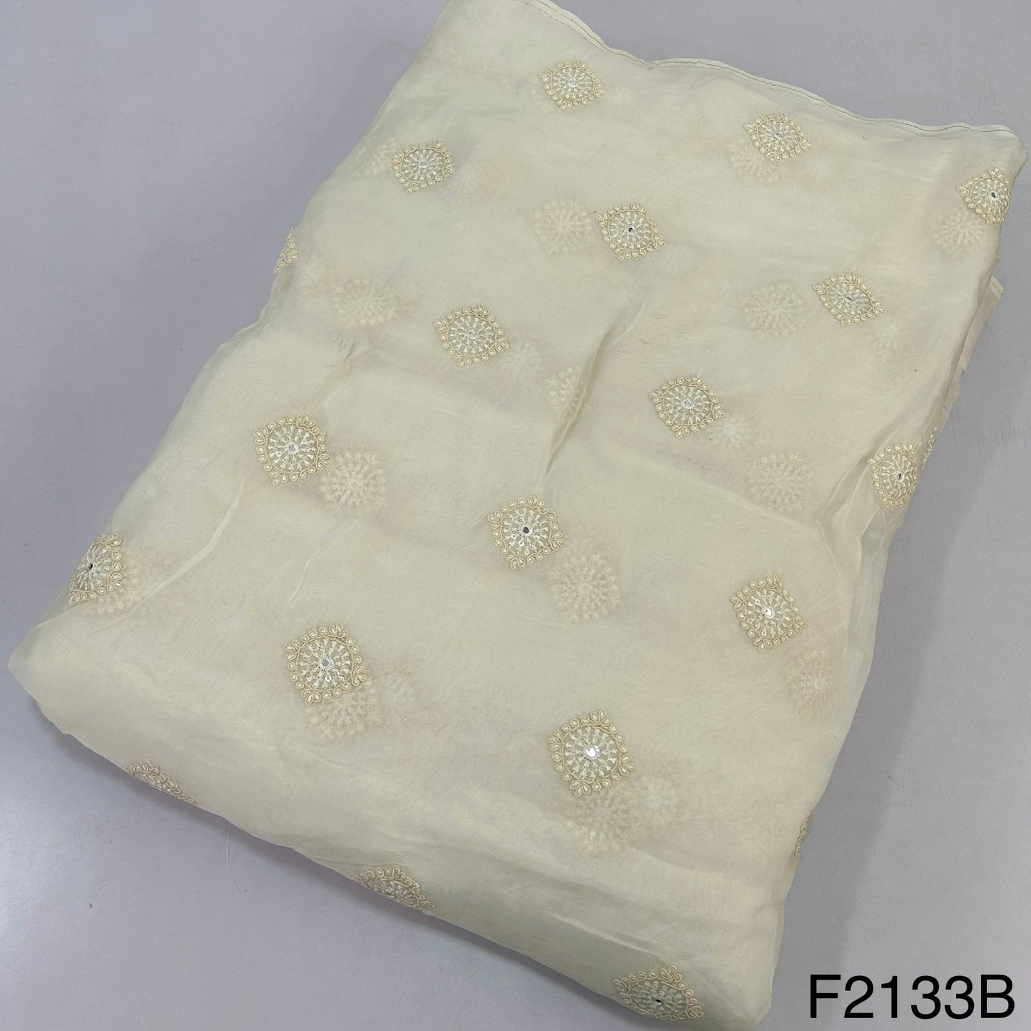 Thread Sequins Embroidered Organza Fabric-F2133