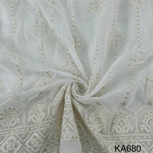 Dyeable thread Embroidered Sequins Georgette Fabric - KA680