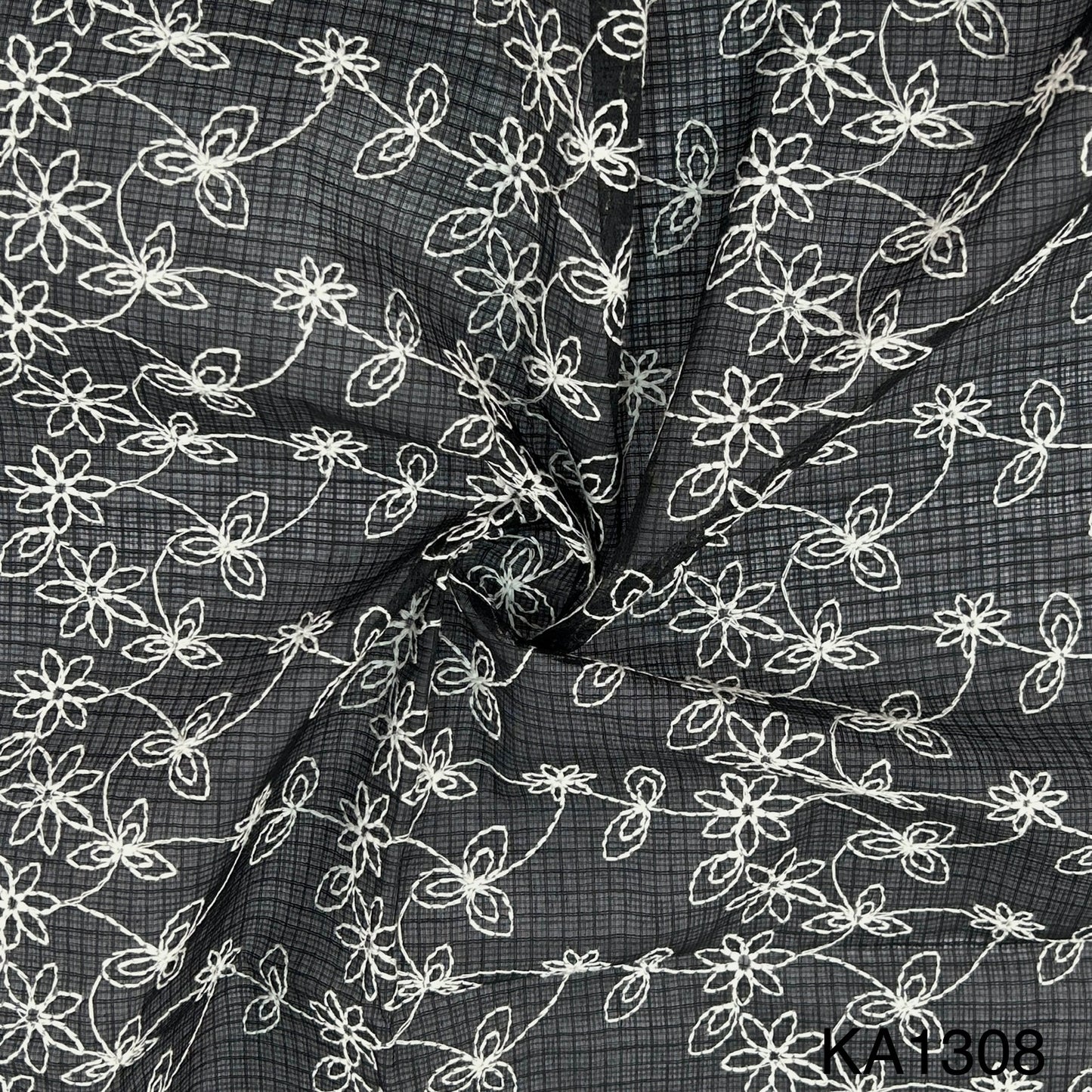 Embroidered Kota Cotton Fabric-KA1308