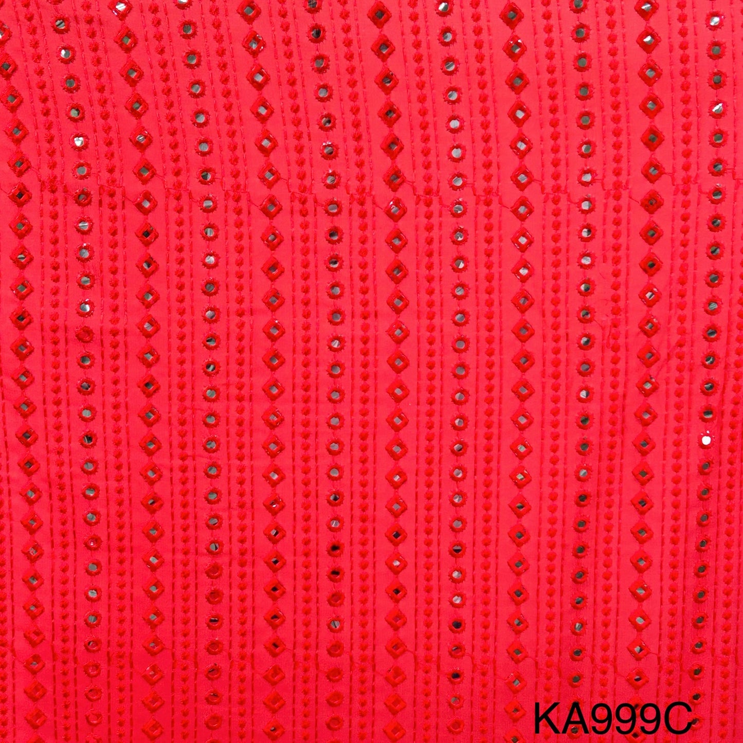 Embroidered Faux Mirror Georgette Fabric-KA999