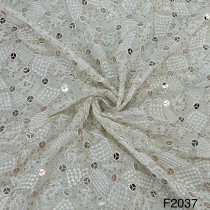 Dyeable Thread Sequins Mirror Embroidered Georgette Fabric F2037