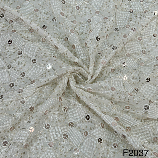 Dyeable Thread Sequins Mirror Embroidered Georgette Fabric F2037