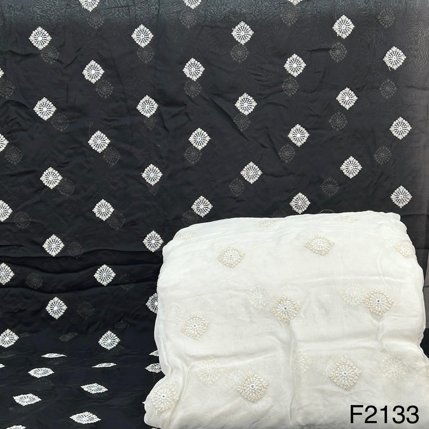 Thread Sequins Embroidered Organza Fabric-F2133