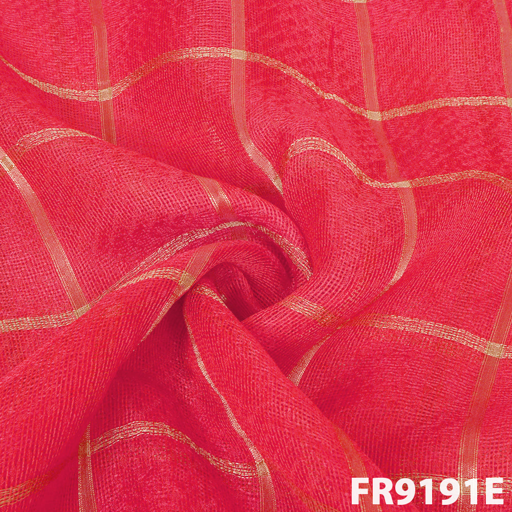 Zari Check Jute Silk Fabric-FR9191