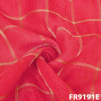 Zari Check Jute Silk Fabric-FR9191