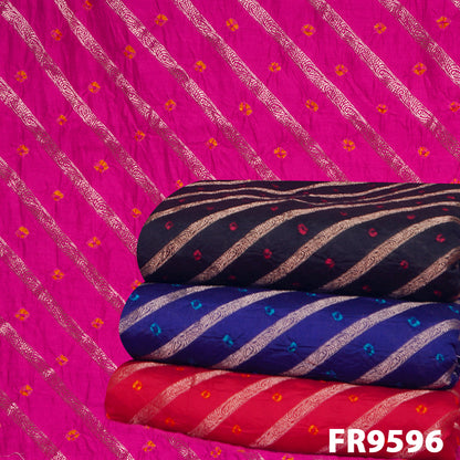 Zari Stripes Bandhani Print Silk Fabric- FR9596